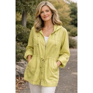 Chico’s Chicos Lightweight Jacket Anorak Hood Drawstring Chartreuse Green Sz XL